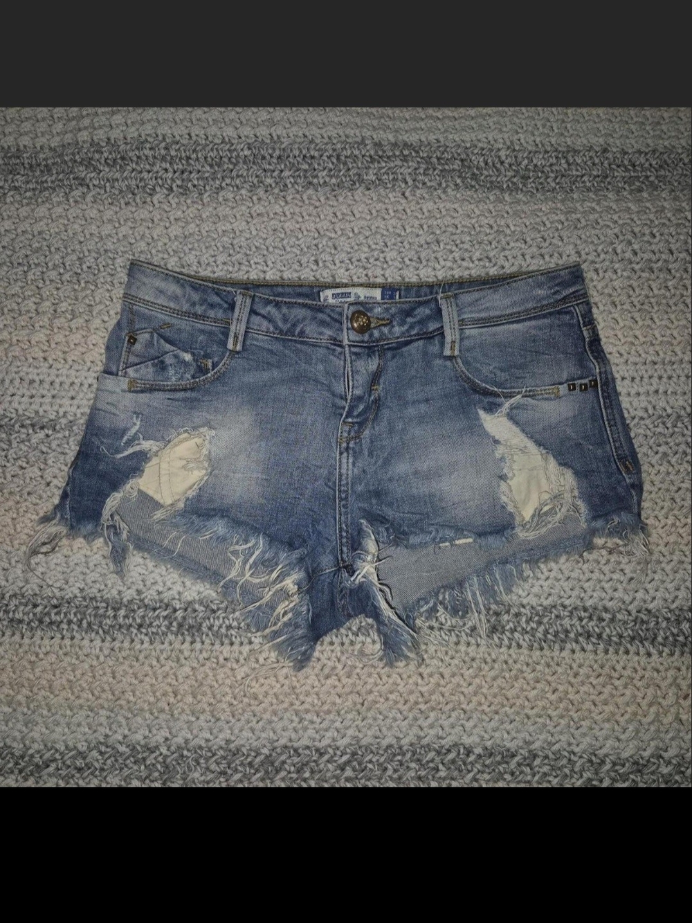 Bershka Light Blue Distressed Denim Shorts